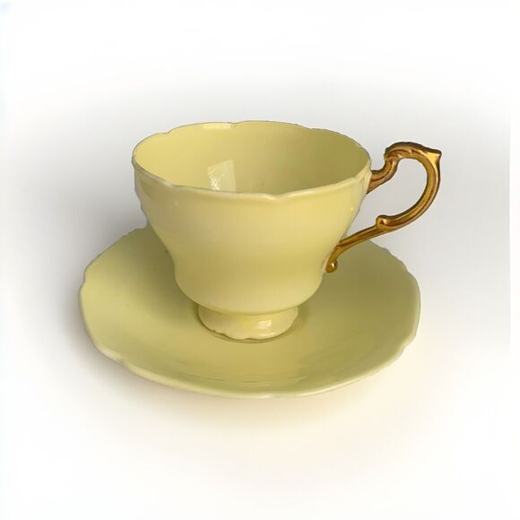 Paragon Yellow Teacup & Saucer Double Warrant Demitasse Gold HM Queen Vintage - Picture 1 of 12